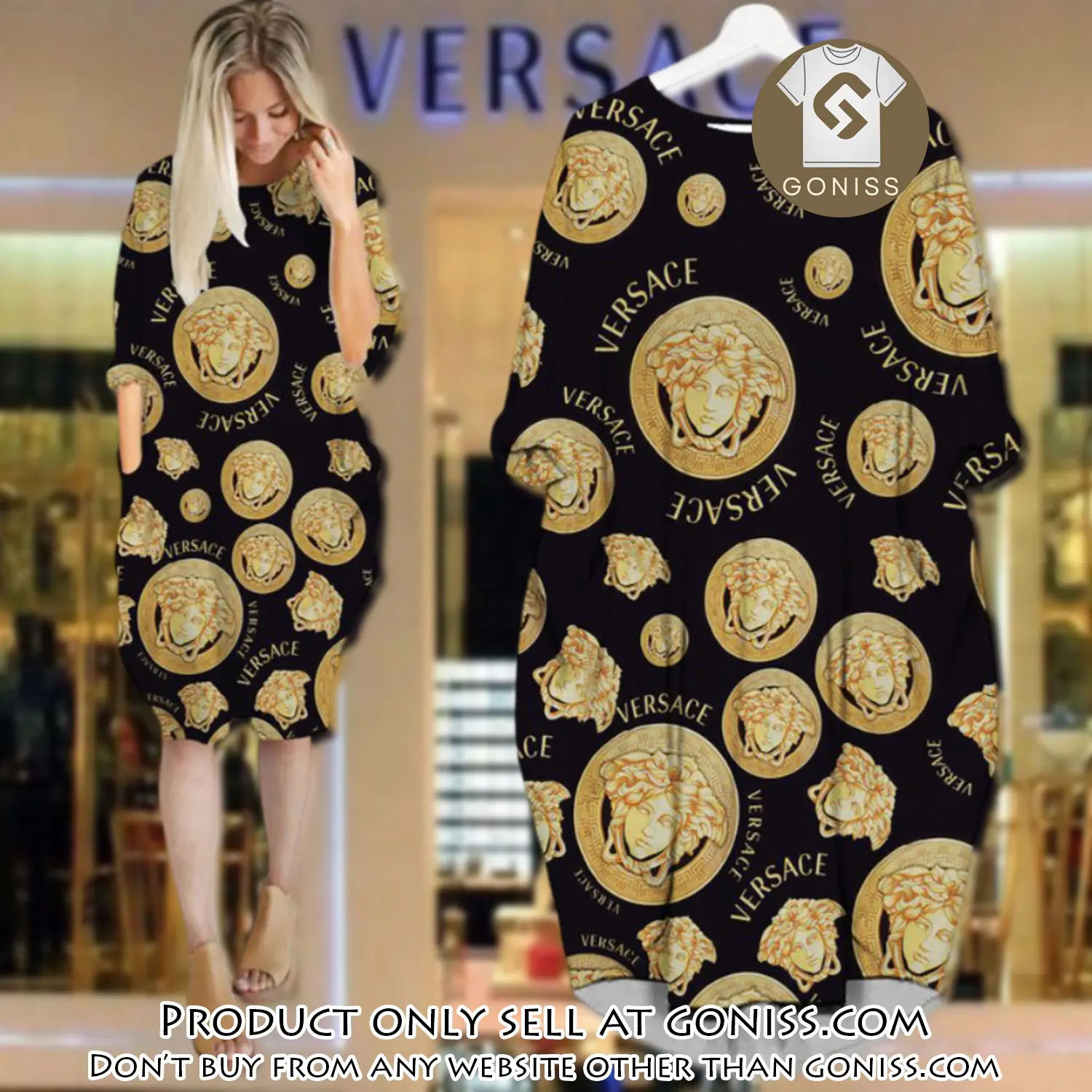 Gianni versace black batwing pocket dress luxury brand for women pd064 gn0503249